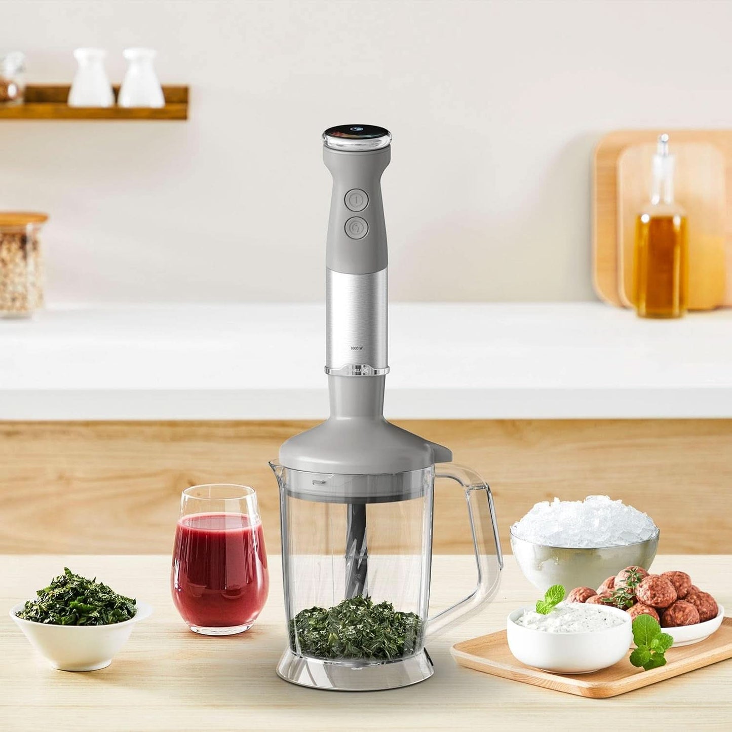Tefal Quickchef+ 3-v-1 XL Stabmixer/Zerkleinerer/Schneebesen, 1000 W, Intuitivní ovládání větrání, Turbo-Taste, Powelix-Messer-Technologie, Edelstahl, Grau, HB67MB30 Kitchen Naty Shop