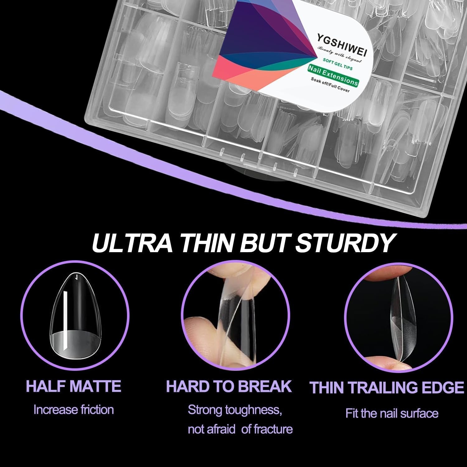 Full Cover False Nails 504 Pack 12 velikostí Umělé nehty s lepidlem na nehty Akrylové umělé nehty s úložným boxem pro nehtové salony a domácí nail art (čtvercové)