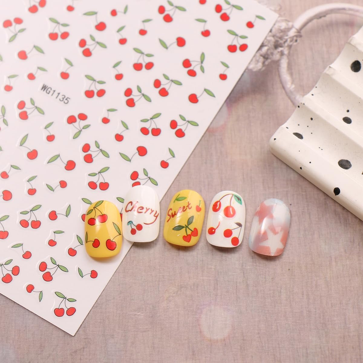 JMEOWIO Nálepka na nehty Kirschfrucht 6 Blatt Nálepka na nehty Selbtklebend Nagelaufkleber Dekoration Nageldesign Zubehör