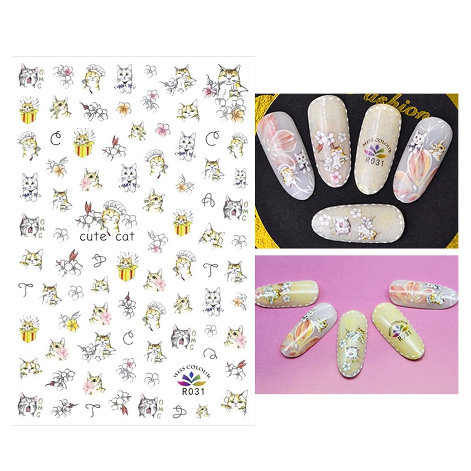 JMEOWIO Nálepka na nehty Tierische 8 Blatt Nálepka na nehty Selbstklebend Nagelaufkleber Katze Niedlich Dekoration Nageldesign Zubehör