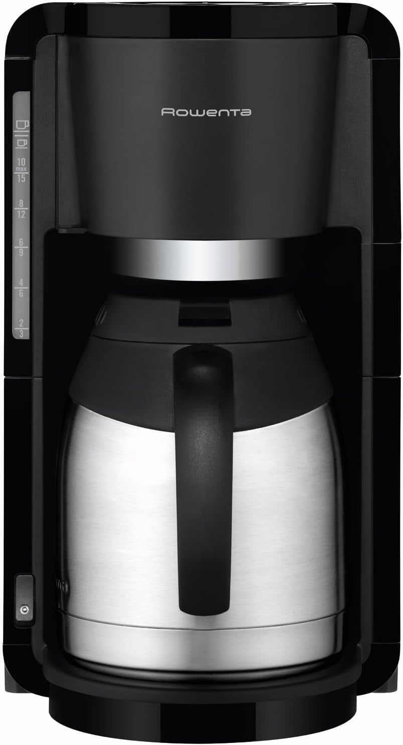 Espresso kávovar Rowenta Adagio, termokarafa z nerezové oceli, udrží kávu horkou až 4 hodiny, kapacita 10–15 šálků, kapacita 1,25 l, vyjímatelný koš na filtr, automatické vypínání, černá, CT3818