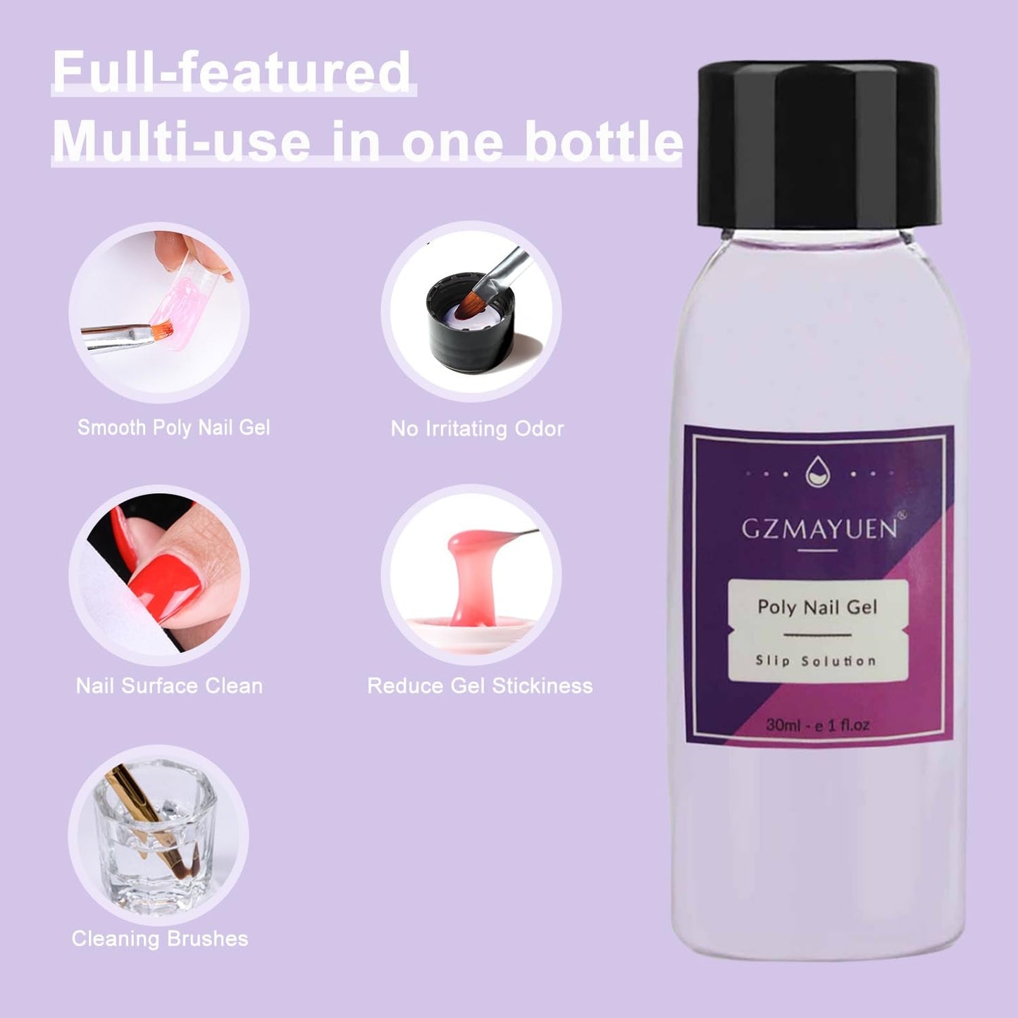 GZMAYUEN Poly Nail Gliding Solution 30 ml * 2 gel na prodlužování nehtů Tekutý gel na prodlužování nehtů – jednoduchý DIY roztok na klouzání se štětcem