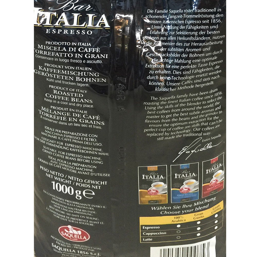 Kafffe, Bar Italia Espresso, gran crema (1 kg, sáček), balení 1 ks