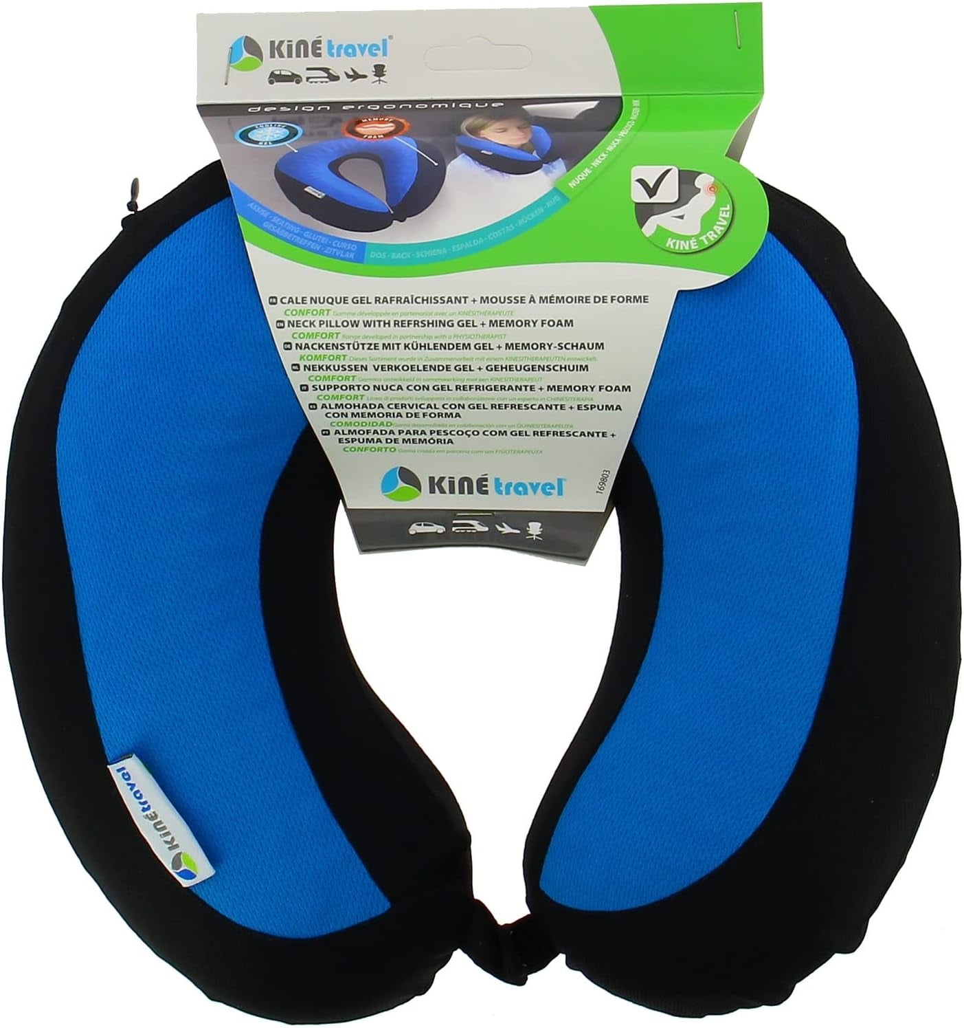 Kine Travel 169803 Gelový polštář na krk Ergonomický cestovní polštář schválený Physio Černomodré cestovní polštáře Naty Shop