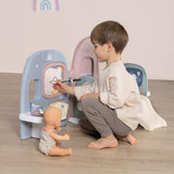 Smoby - Péče o miminko Dětská školka pro panenky - Herní centrum pro panenky Jeslička + Mateřská školka Každodenní život - Skládací hrací plocha s otáčením o 360° - 6 doplňků - Vyrobeno z 90 % z recyklovaného materiálu ve Francii, od 3 let