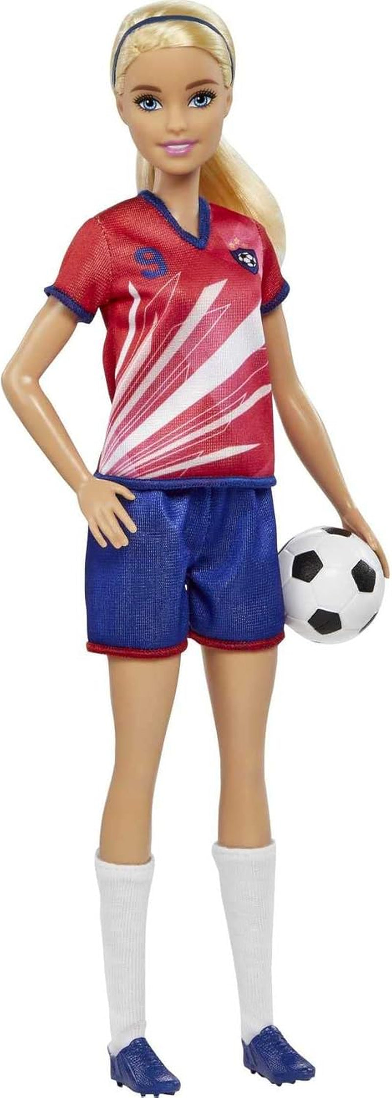 Série Barbie You Can Be Anything, Fotbalista, Blond vlasy Fotbalista, Červený a Modrý dres, Míč, Příslušenství, Včetně panenky, Dárek na 3 roky a více, HCN17