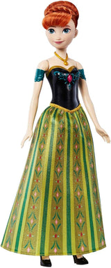 Panenka Mattel Disney Frozen Singing Anna – úryvek písně 30 sekund, klasický zámek, odepínatelná měkká sukně, rozčesatelné vlasy, pro děti od 3 let, německá verze, HMG41