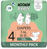 Moomin Dětské eko plenky, velikost 3, 5-8kg, 48 kusů, Premium měkké plenky | Měkký a šetrný k pokožce, prodyšný, savý, bez zbytečných chemikálií |