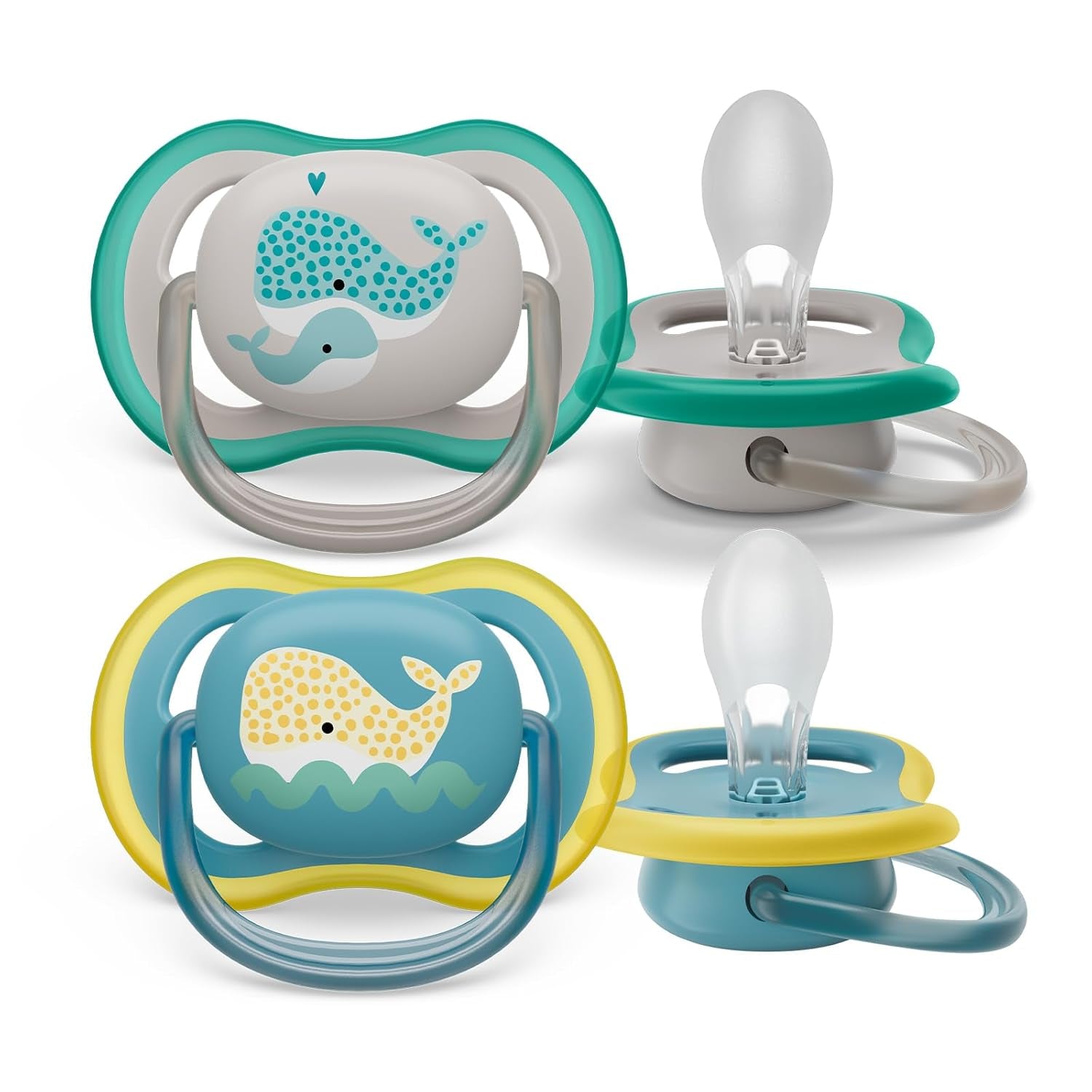 Dudlík Philips Avent Ultra Air - sada 2 prodyšných dudlíků bez BPA pro děti od 18 měsíců, včetně pouzdra na přenášení a sterilizace, Velryba/Velryba (Model SCF349/24)