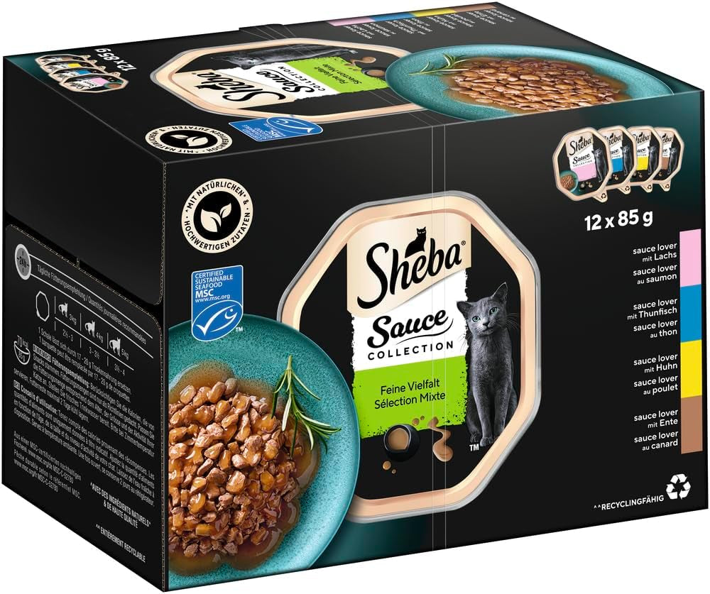 Sheba Sauce Collection Tác Multipack, kvalitní odrůda MSC, 4x12x85g