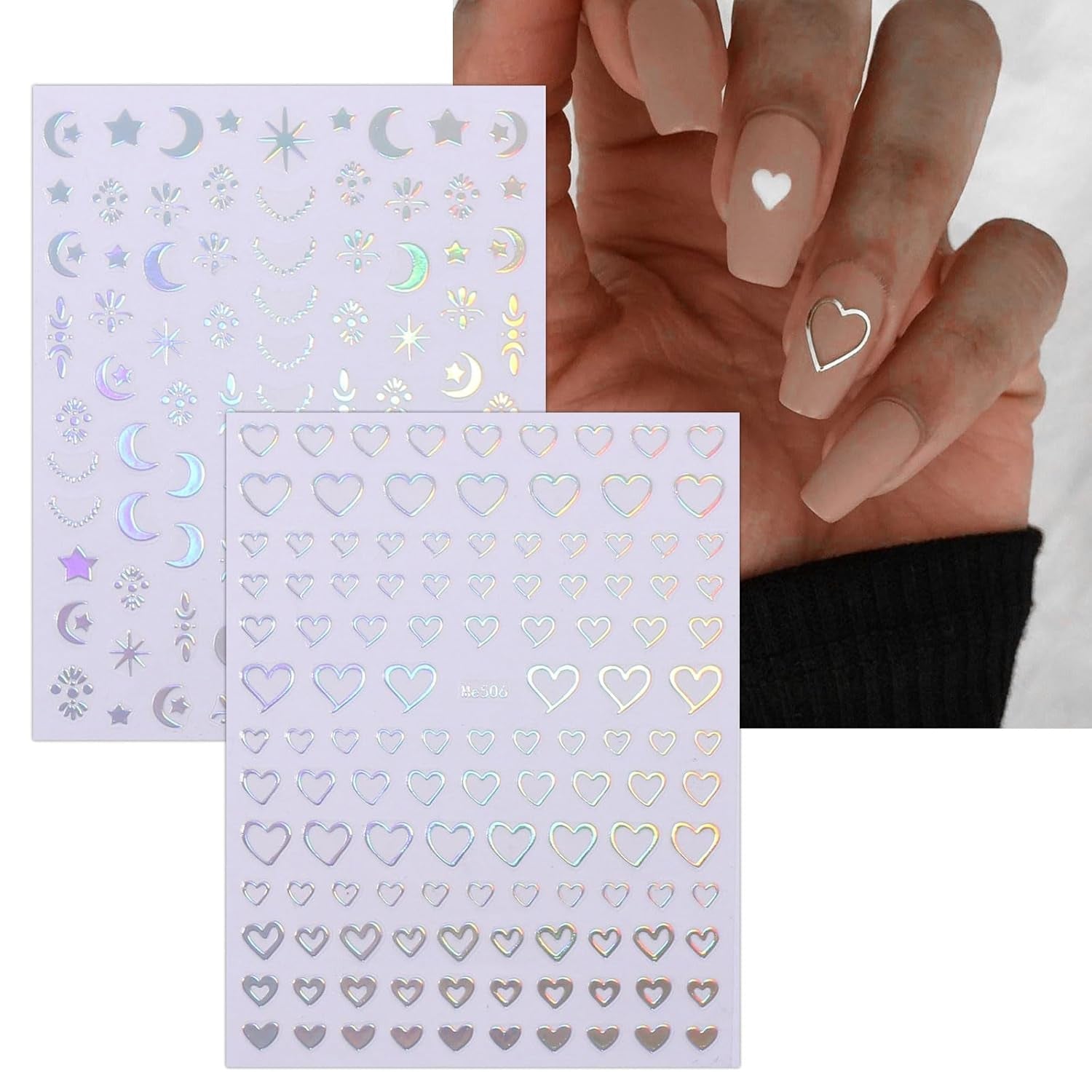 JMEOWIO Nálepka na nehty Mond Stern Schlange 10 Blatt Nálepka na nehty Selbtklebend Nagelaufkleber Aurora Dekoration Nageldesign Zubehör