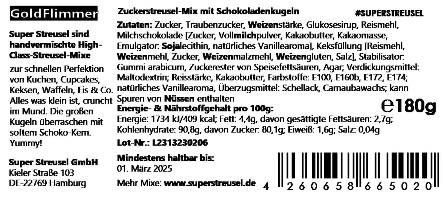 Super Streusel Gold Glimmer s vánoční tématikou, 180 gramů Sprinkles Naty Shop