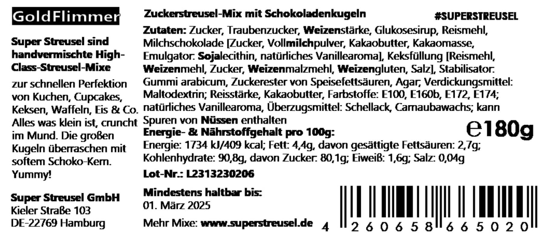 Super Streusel Gold Glimmer s vánoční tématikou, 180 gramů Sprinkles Naty Shop