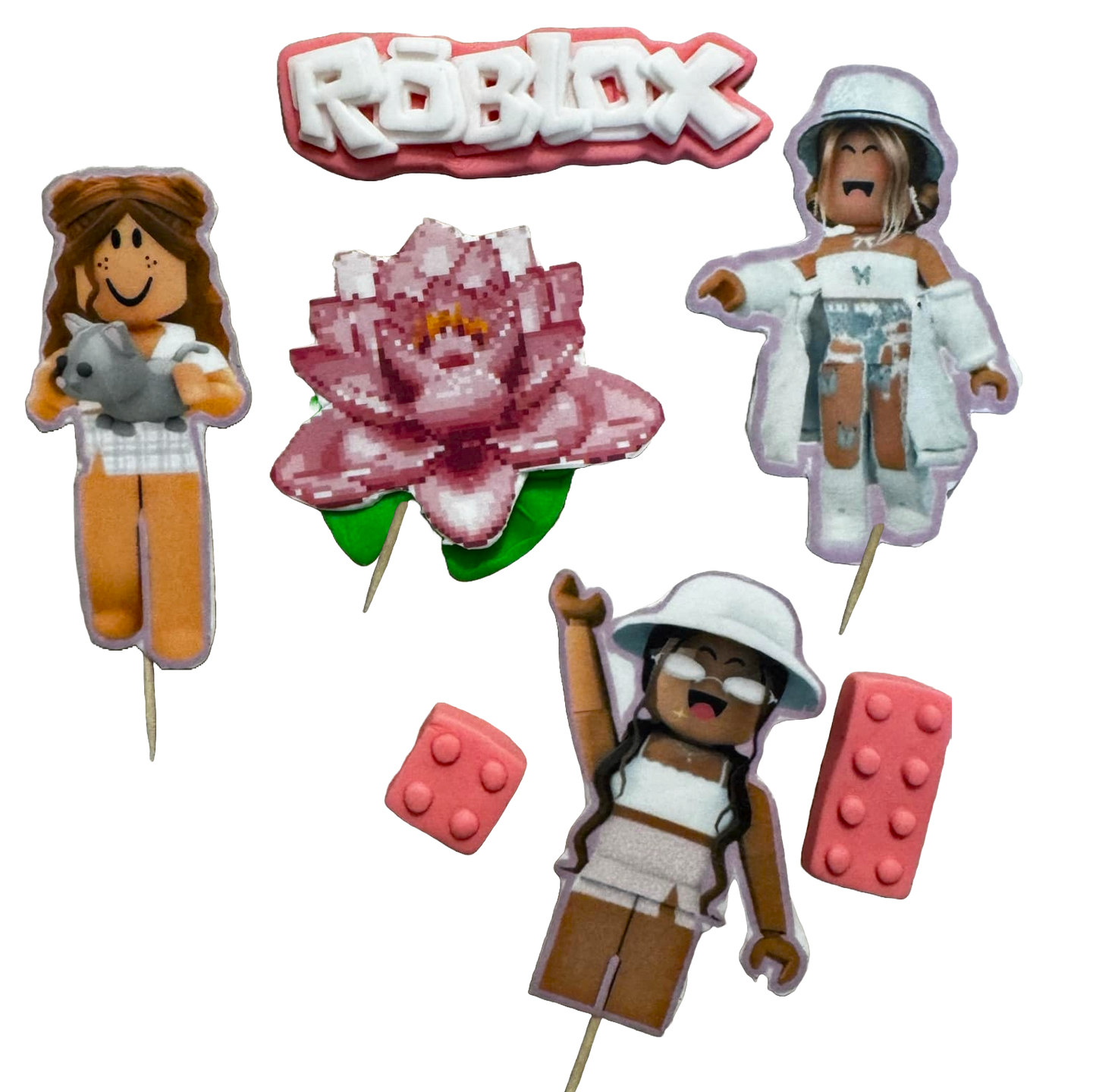 Sada 7 jedlých dekorací z cukrové pasty, Roblox girls Cukrové pasty Dekorace Naty Shop