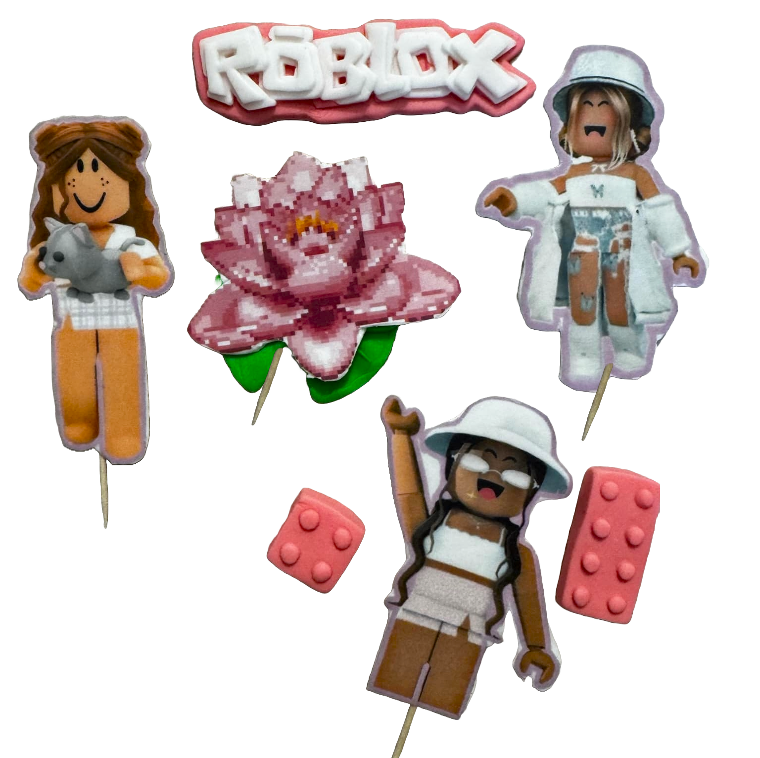 Sada 7 jedlých dekorací z cukrové pasty, Roblox girls Cukrové pasty Dekorace Naty Shop