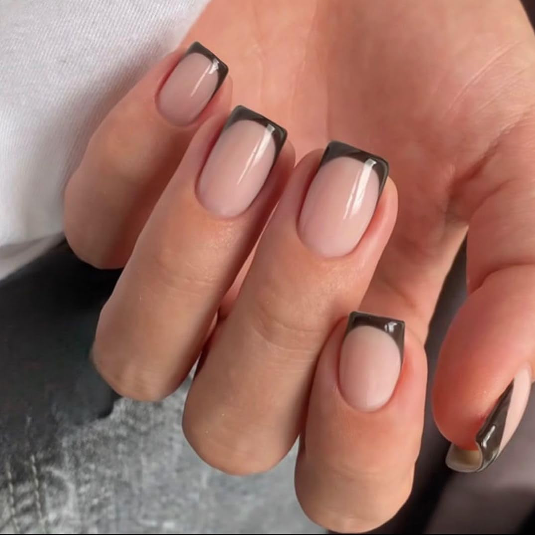 Dlouhé francouzské tipy Zlaté třpytivé lepidlo na dlouhé čtvercové nehty Glitter French Tip Sada umělých nehtů čtvercové umělé nehty pro ženy 24ks