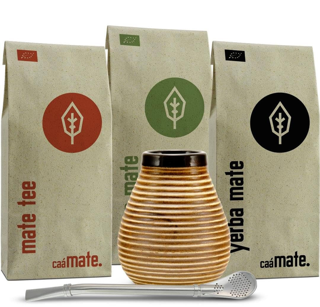 Keramická čajová sada Mate ● 3 druhy BIO Mate + Hrnek Mate + Bombilla + návod na přípravu (Vintage)