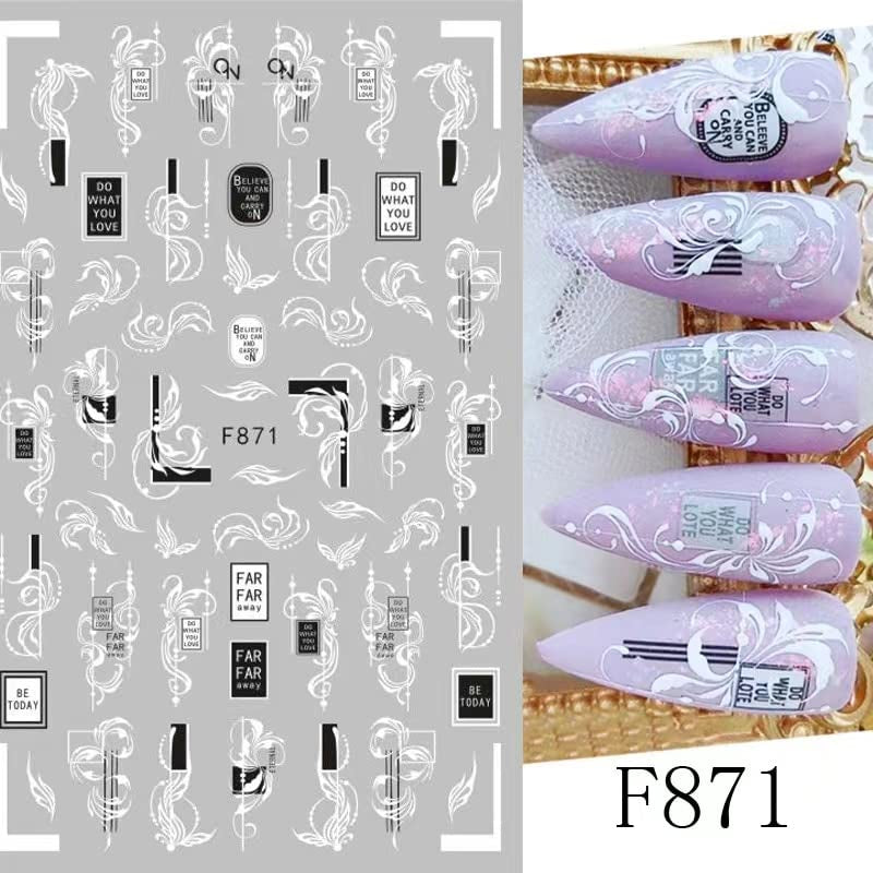 JMEOWIO Nálepka na nehty Blumen 10 Blatt Nagelaufkleber Selbtklebend Černá Bílá Blossom Nálepka na nehty Dekoration Nageldesign Zubehör