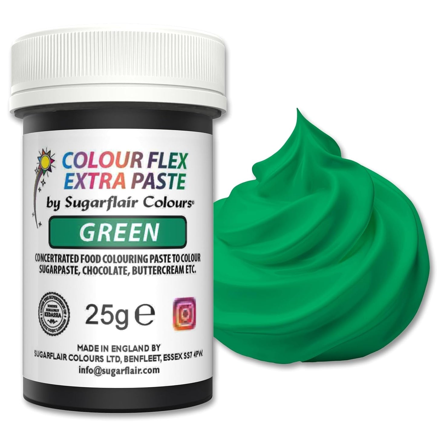 Sugarflair Colourflex Extra Paste Verde potravinářské barvivo - Jedlé potravinářské barvivo na máslový krém, čokoládu, cukrovou pastu, polevu, fondán, dortové směsi, těsto a další - 25 g