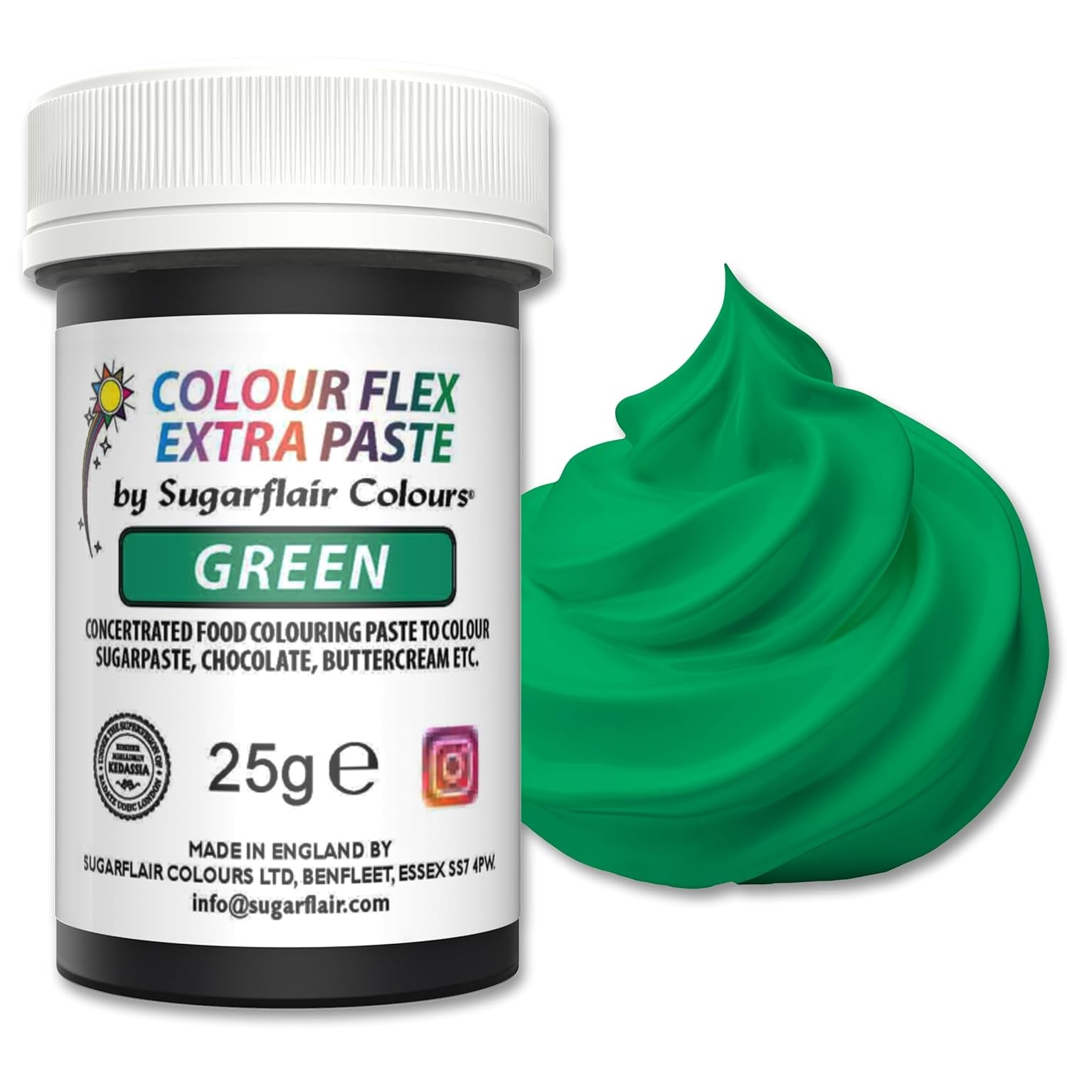 Sugarflair Colourflex Extra Paste Verde potravinářské barvivo - Jedlé potravinářské barvivo na máslový krém, čokoládu, cukrovou pastu, polevu, fondán, dortové směsi, těsto a další - 25 g