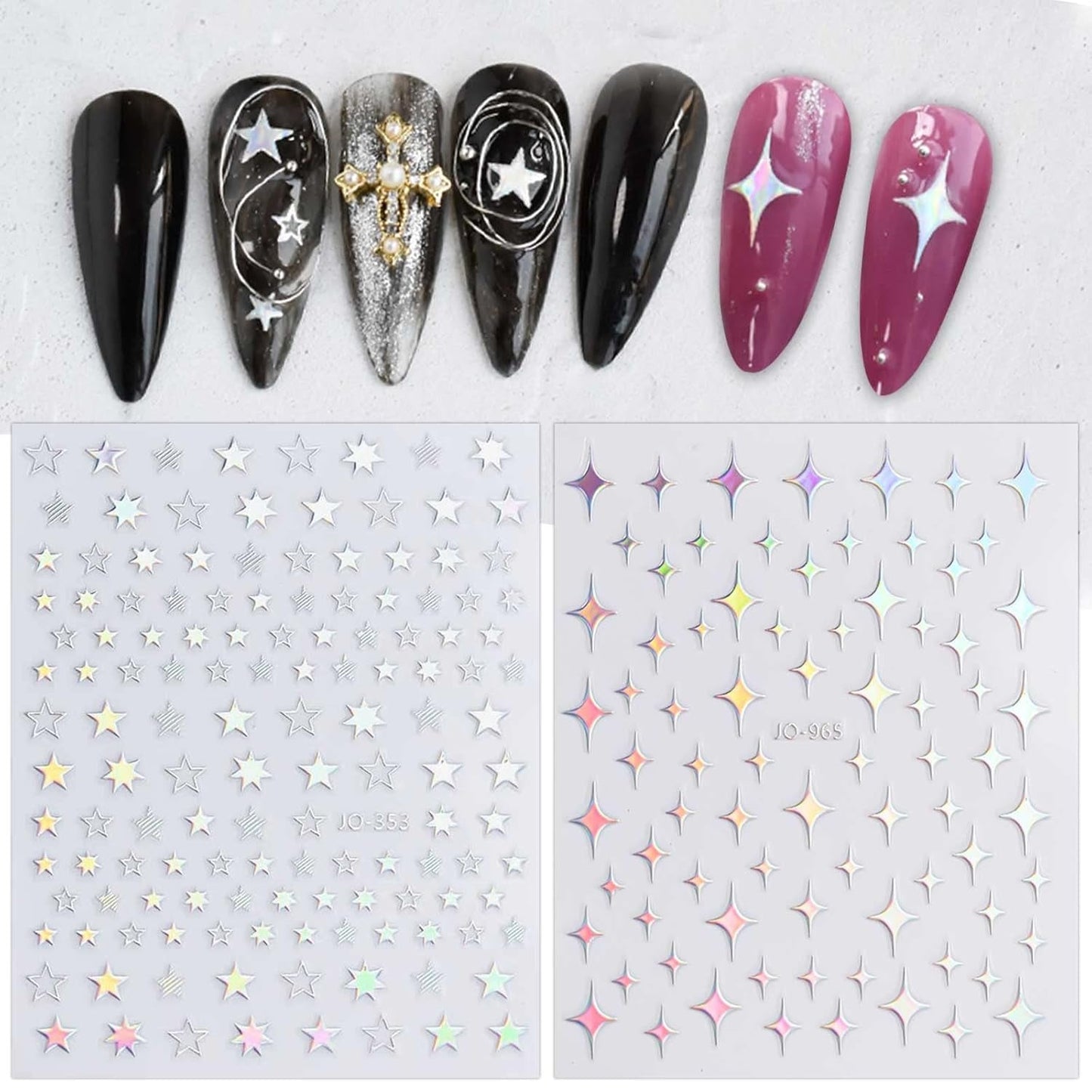 JMEOWIO Nálepka na nehty Aurora Holografisch 9 Blatt Nagelaufkleber Selbstklebend Herz-Flamme Spielt Schmetterlings-Mond Die Hauptrolle Nálepka na nehty Dekoration Nageldesign Zubehör