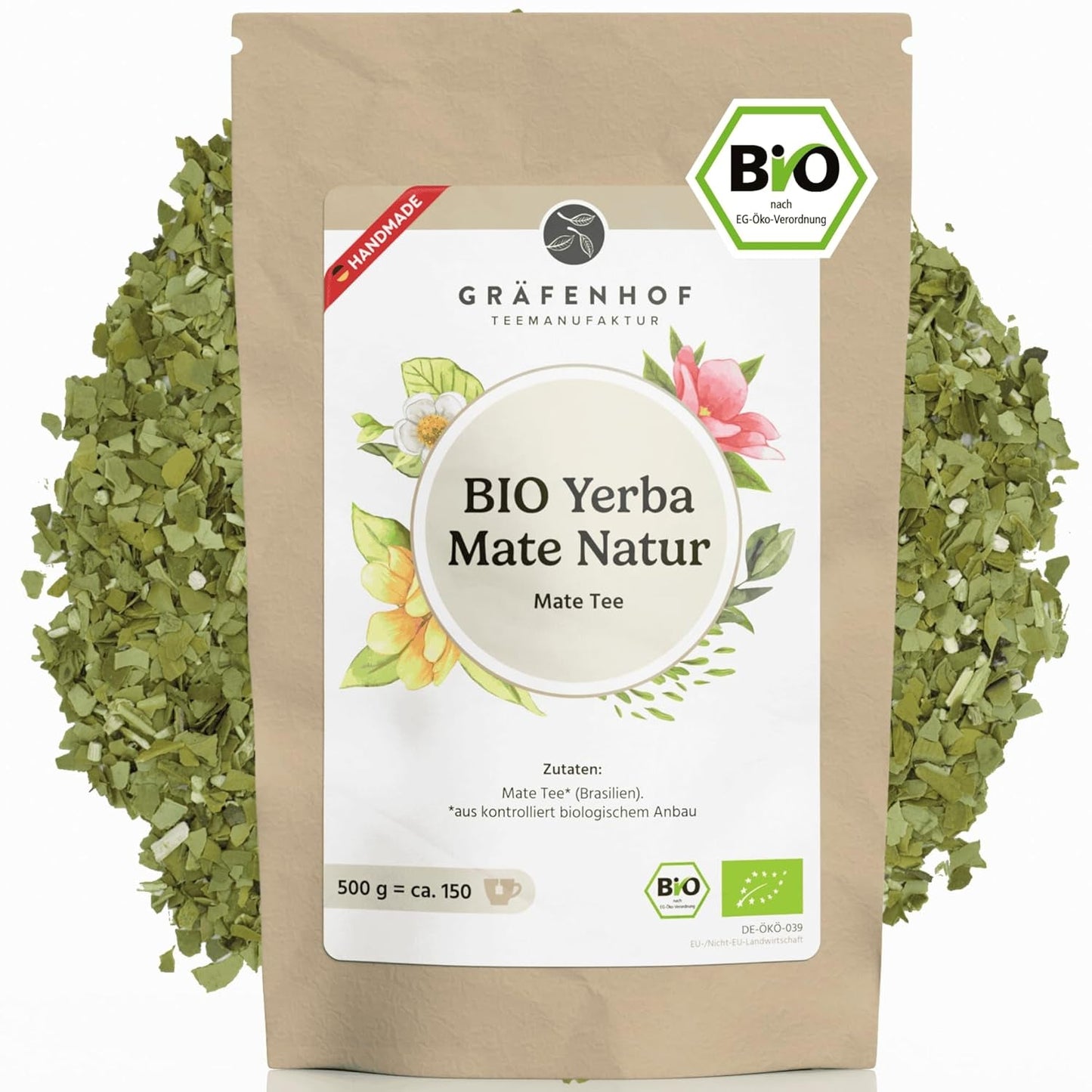Organický čaj Yerba Maté Originální 1 kg sypaný čaj Maté s vysokým obsahem kofeinu Nepražené na vzduchu Sušené v laboratoři Testované listy maté balené v Německu Prvotřídní kvalita Gräfenhof