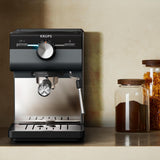 Espresso KRUPS Authentic+, 15 bar, intuitivní ovládání, propracovaný design, parní tryska, včetně rozšířeného příslušenství, Bullet Dark silver/Stainless steel, XP384G10