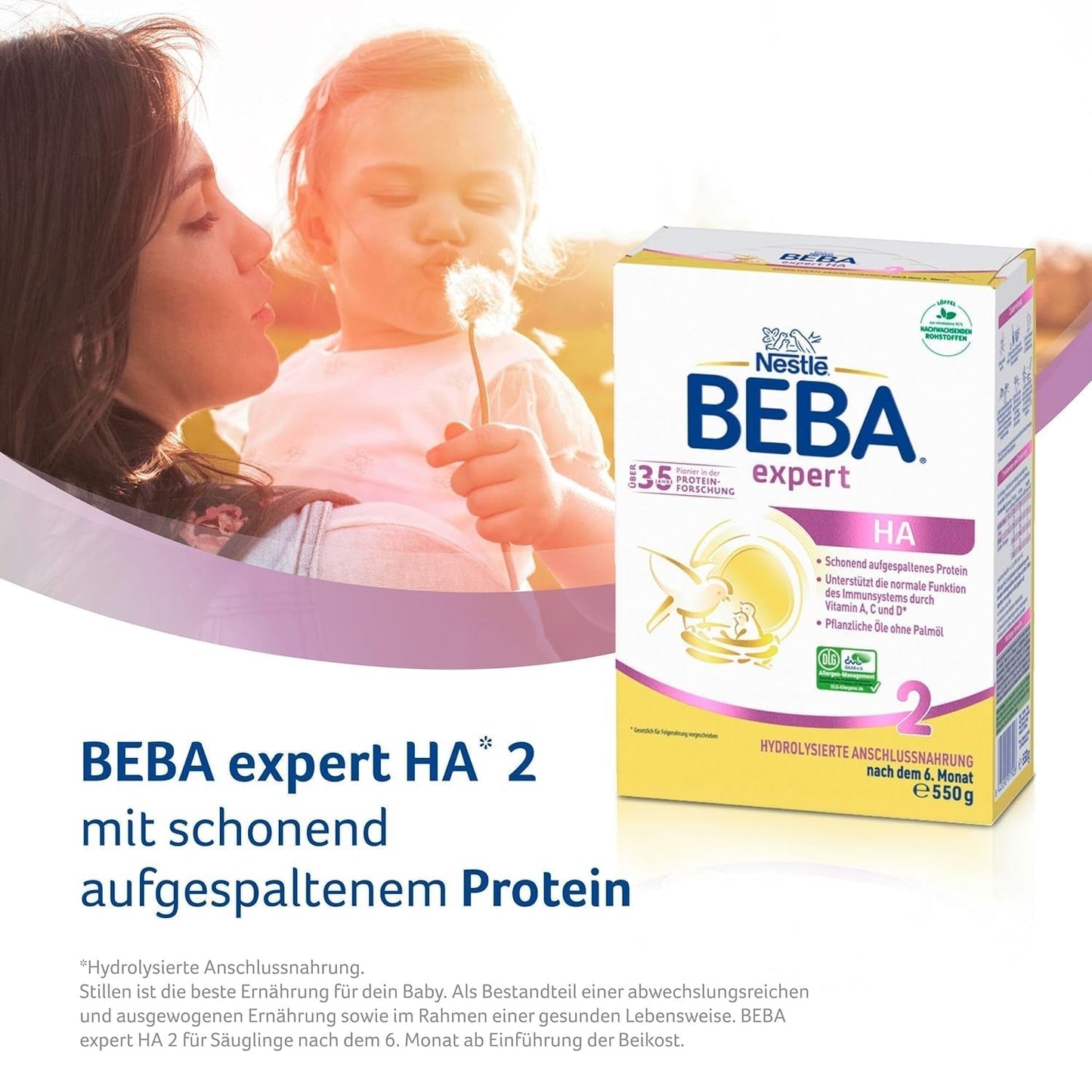 BEBA Expert HA 2 Pokračovací mléko po 6 měsících, kojenecká výživa s hydrolyzovanou bílkovinou, pouze laktóza, bez palmového oleje, balení 6 ks (6 x 550 g) Naty Shop