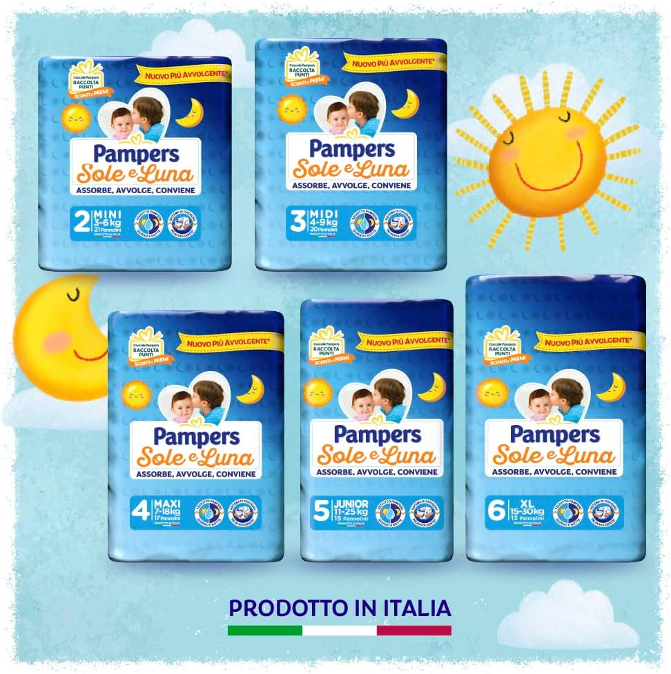 Pleny Pampers Sun and Moon, Unisex, Junior, velikost 5 (11-25 kg), 120 plen