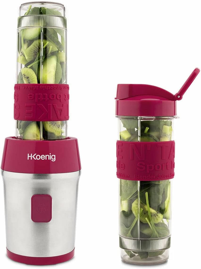 H.Koenig Smoothie Maker SMOO9 - Mini stojanový mixér - Mini mixér - 300 Watt - 570 Ml - Edelstahl - 2 Kunststoffflaschen - Bpa-Frei, Grau Kitchen Naty Shop Pink