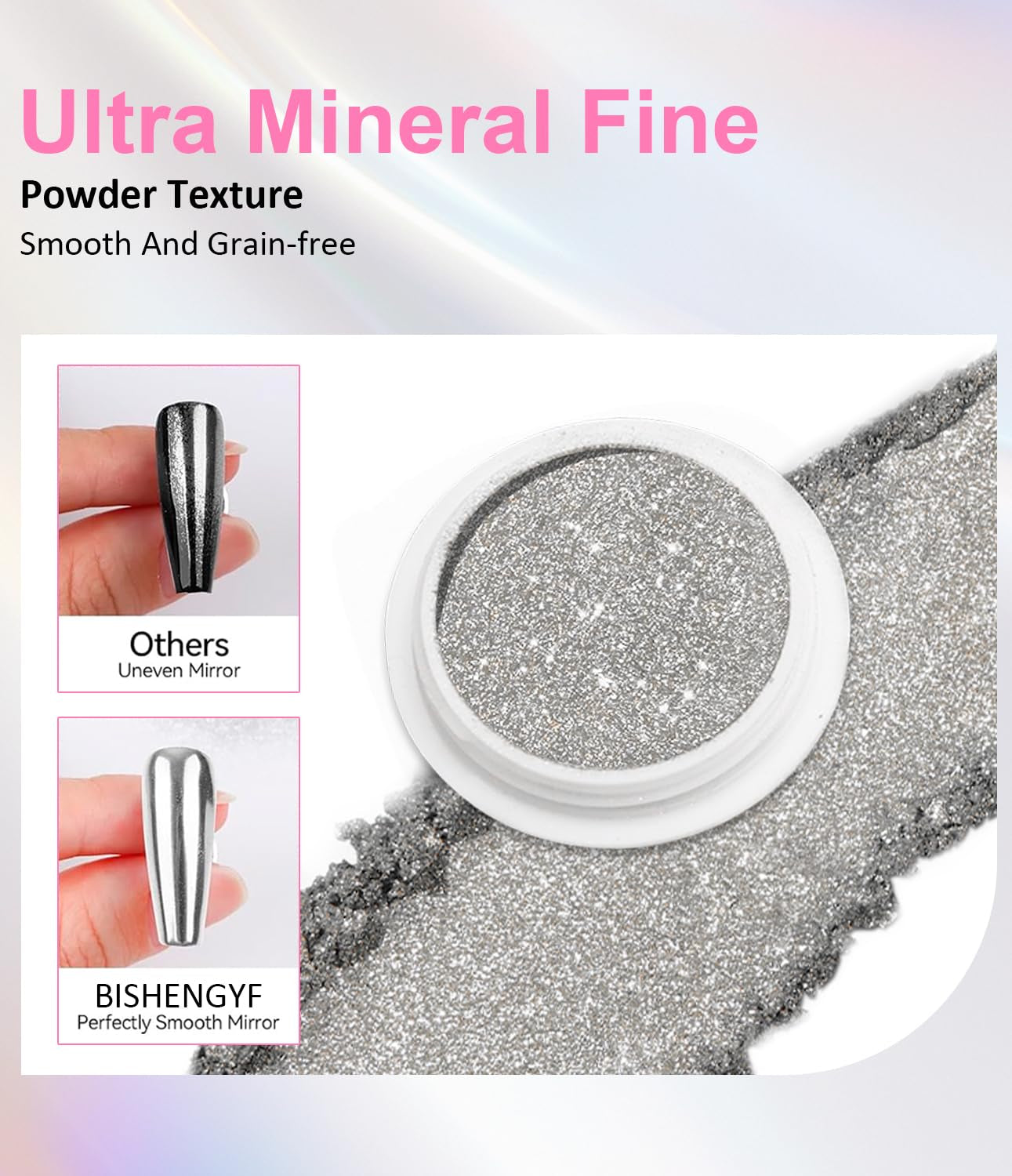 BISHENGYF Silver Chrome Nail Powder – Metal Holo Chromfarbener Nagelpuder, 1G Cromepulver Nägel Glitzer Glänzende Silver Nagelpulver Spiegeleffekt Pigment Nagelkunst, Diy-Dekor-Dekor Frauen Geschenk