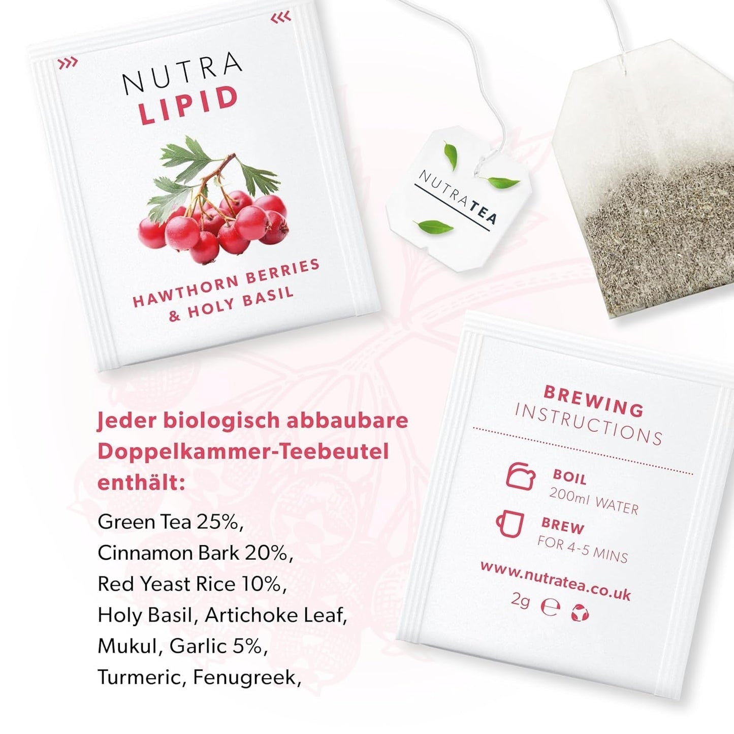 Nutra Tea NUTRALIPID, Blood Sugar Balancing Tea Pomáhá udržovat hladinu cukru v krvi, Čaj na hubnutí Zlepšuje metabolismus a dokáže potlačit chuť k jídlu, 20 opakovaně použitelných čajových sáčků
