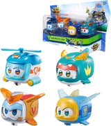 Super Wings Super Pets 4 KS Shine, Golden Boy, Jerome, Ellie Přenosná hračka s přepínatelným výrazem obličeje Bleskový efekt pro 3 4 5 6 7 8 letého chlapce Dívka 2palcové akční figurky Naty Shop 4 balení B