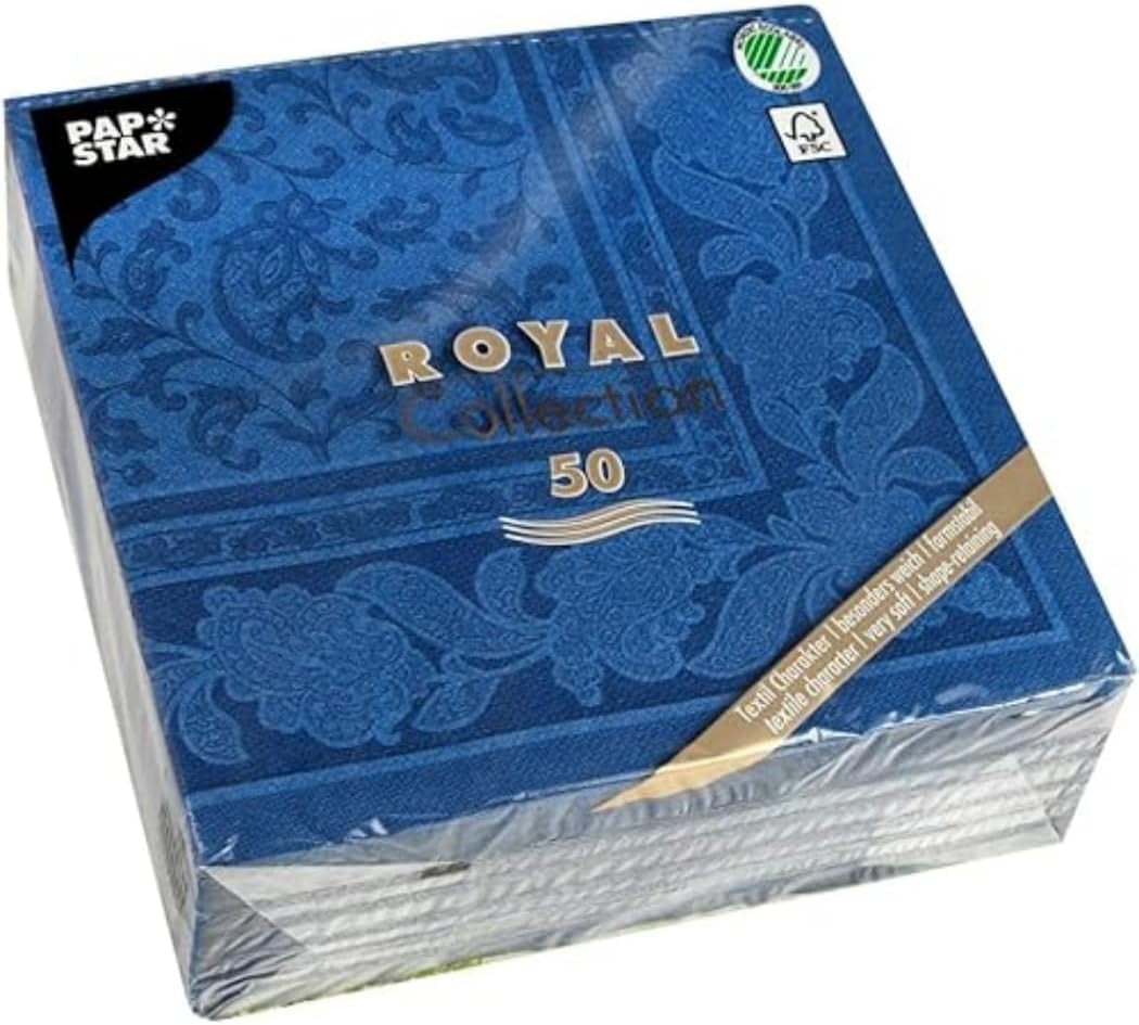 50 ubrousků "ROYAL Collection" 1/4 násobek 40 cm X 40 cm tmavě modrá "Ornaments"