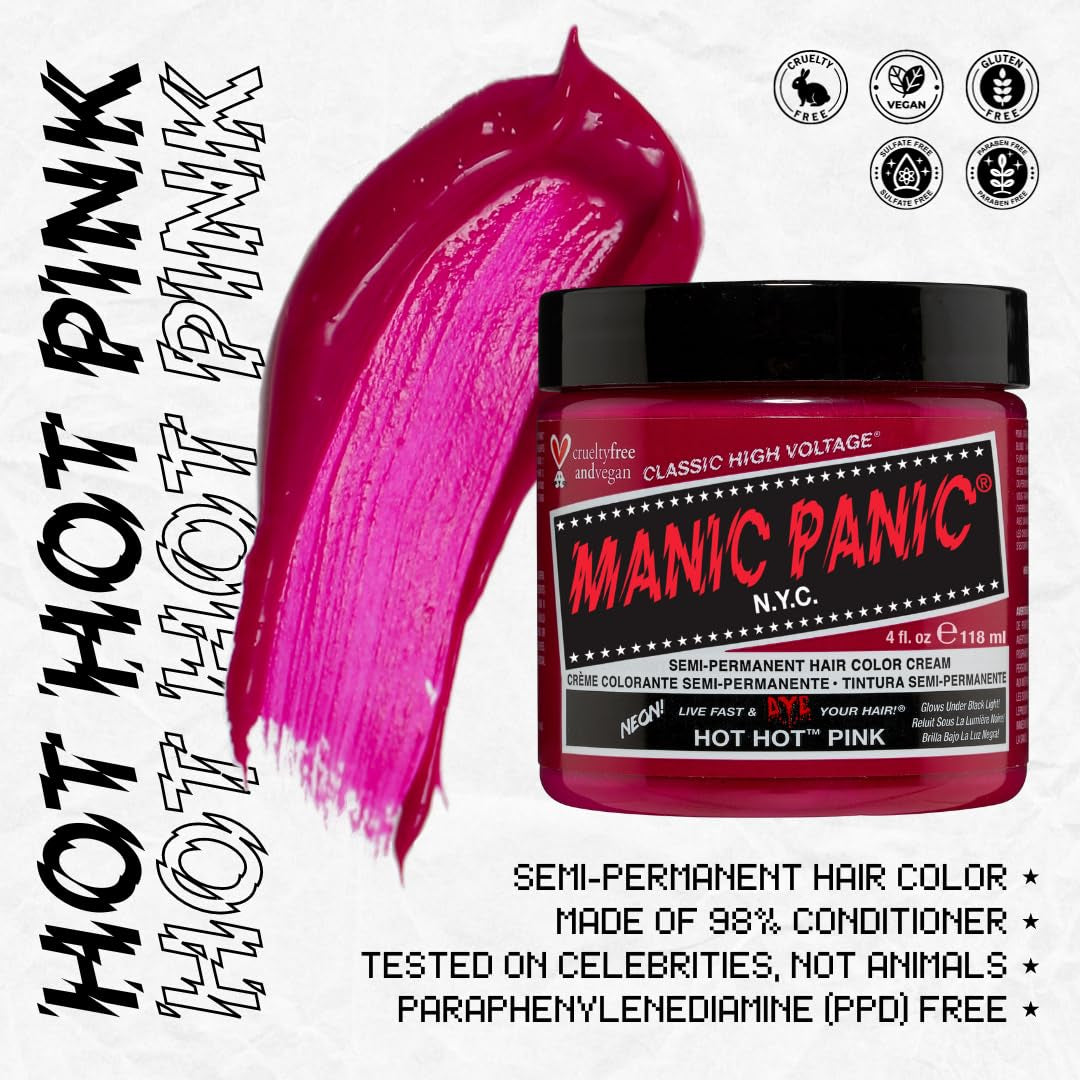 Manic Panic Hot Hot Pink Classic krém Vegano Cruelty Free Semipermanentní barva na vlasy 118 ml Naty Shop Hair Dye