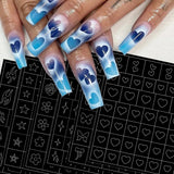 6 listů Airbrush šablona Nálepky na nehty, hvězdy motýlího plamene Srdce hvězdy Nálepky na nehty Nálepky na zdobení nehtů pomocí šablony Samolepicí samolepky na nehty pro ženy Nálepky s designem nehtů