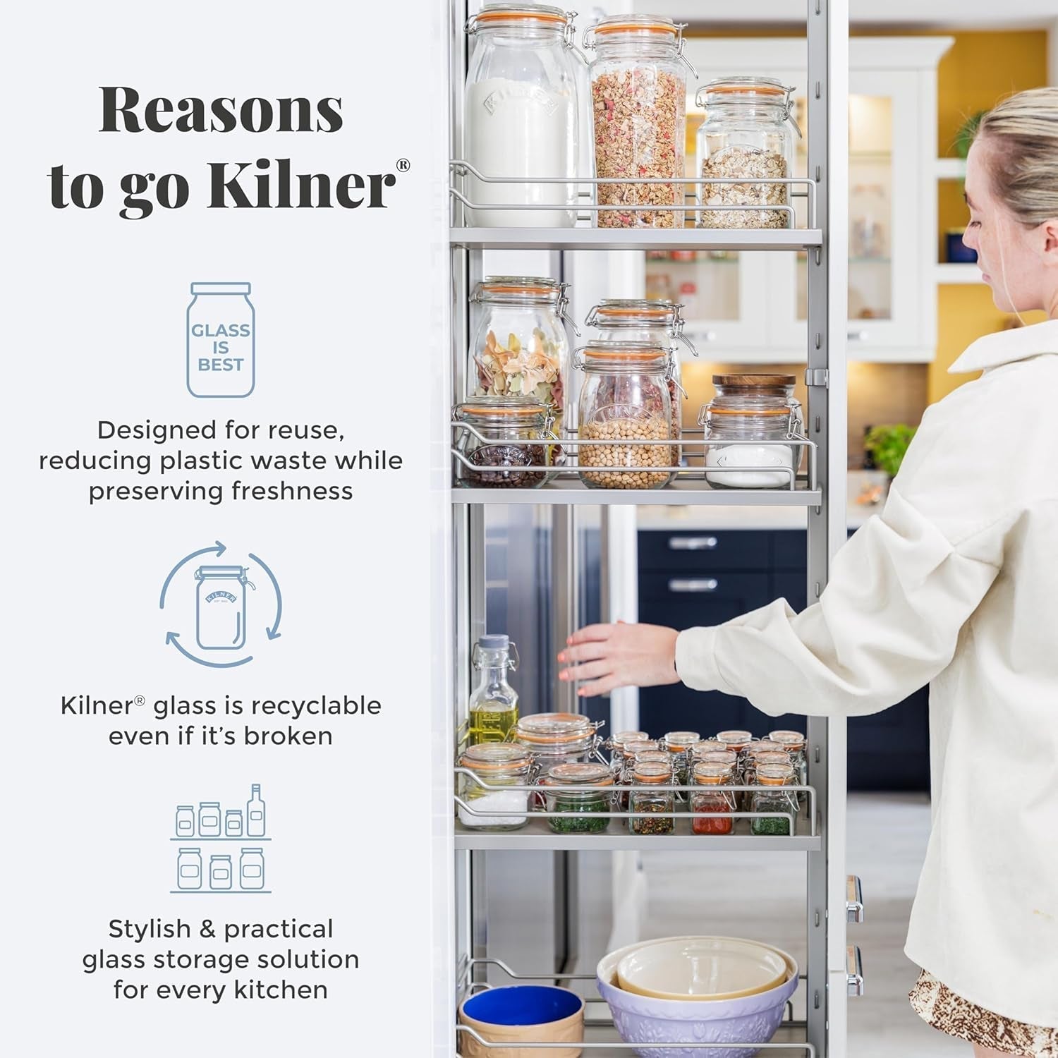 Snídaňová dóza Kilner se lžičkou / 350 ml, Ø 9,5 cm / 5 kusů | kelímek na müsli s sebou / netoxický / skleněná nádoba s víkem na müsli, kaši a jogurt / nádoba na oves na noc Naty Shop Boxy na skladování potravin
