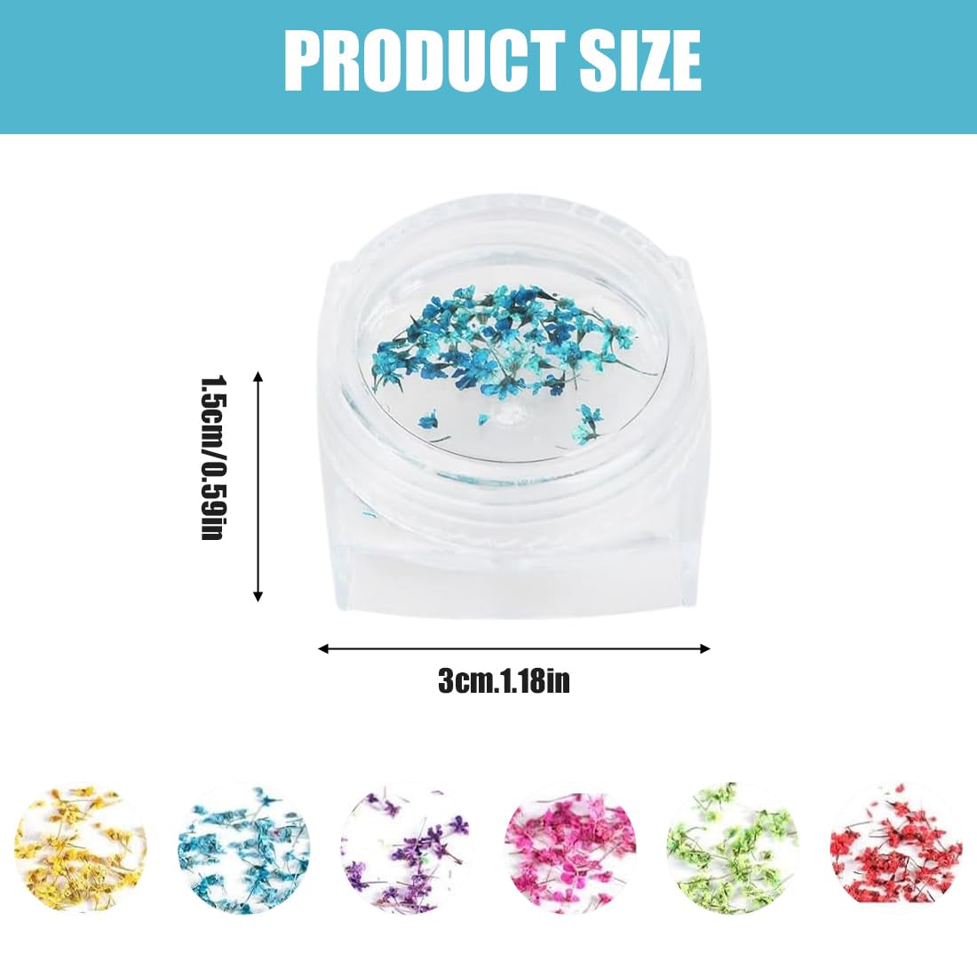 EYVRPAU 6 Stück Nail Art Sada květin Dekorace, Gelnägel Zubehör 6 Farben, Nail Art Aufkleber Trockene Blumen Kit Getrocknete Blumen Zubehör Set DIY Nageldekoration