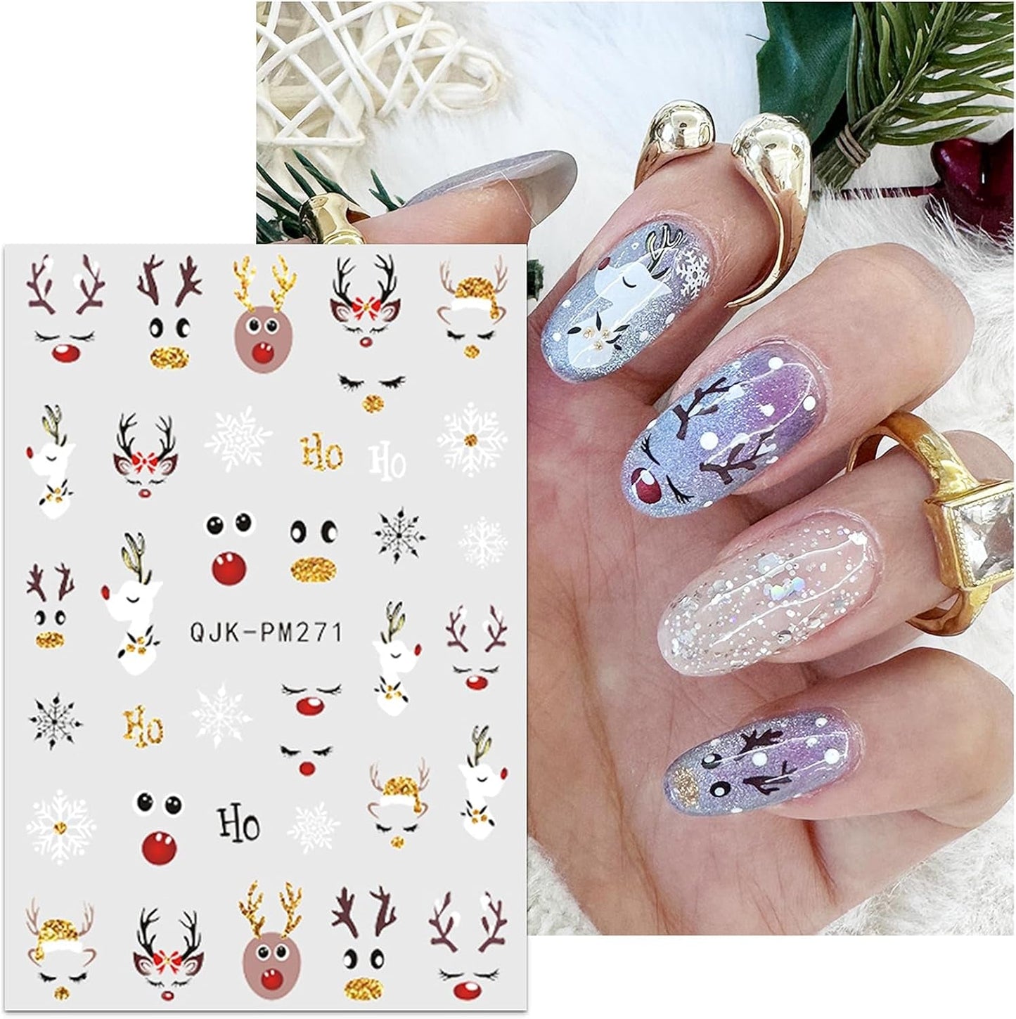 JMEOWIO Nálepka na nehty Weihnachten 10 Blatt Nálepka na nehty Selbstklebend Nagelaufkleber Glitter Schneeflocke Xmas Winter Urlaub Zlatá dekorace Nageldesign Zubehör