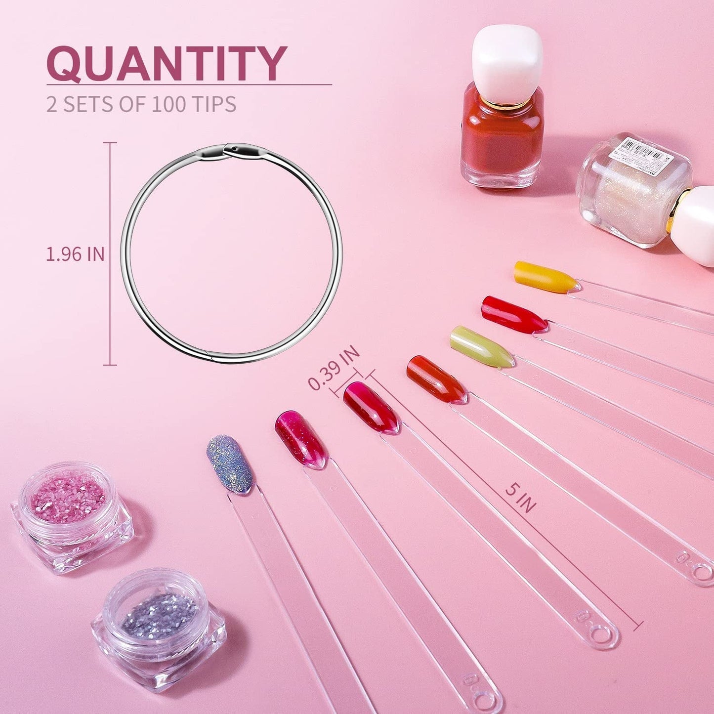 100 Stück Nail Art Tips Prsten,Nagelspitzen Nagel Display Transparentní Nägel Kunstspitzen Sticks,Nagelkunst Praxis Für Nagelstudio Und Anfänger Display Tipy pro DIY nail Art