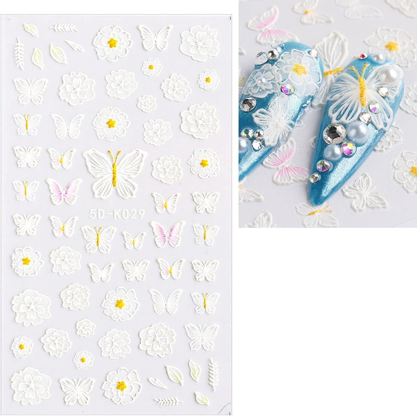 JMEOWIO 3D Nálepka na nehty Blume Frühlings Nálepka na nehty Selbstklebend Nagelaufkleber 5D Stereoskopisch Summer Bunter Blumen Dekoration Nageldesign Zubehör 4 Blatt