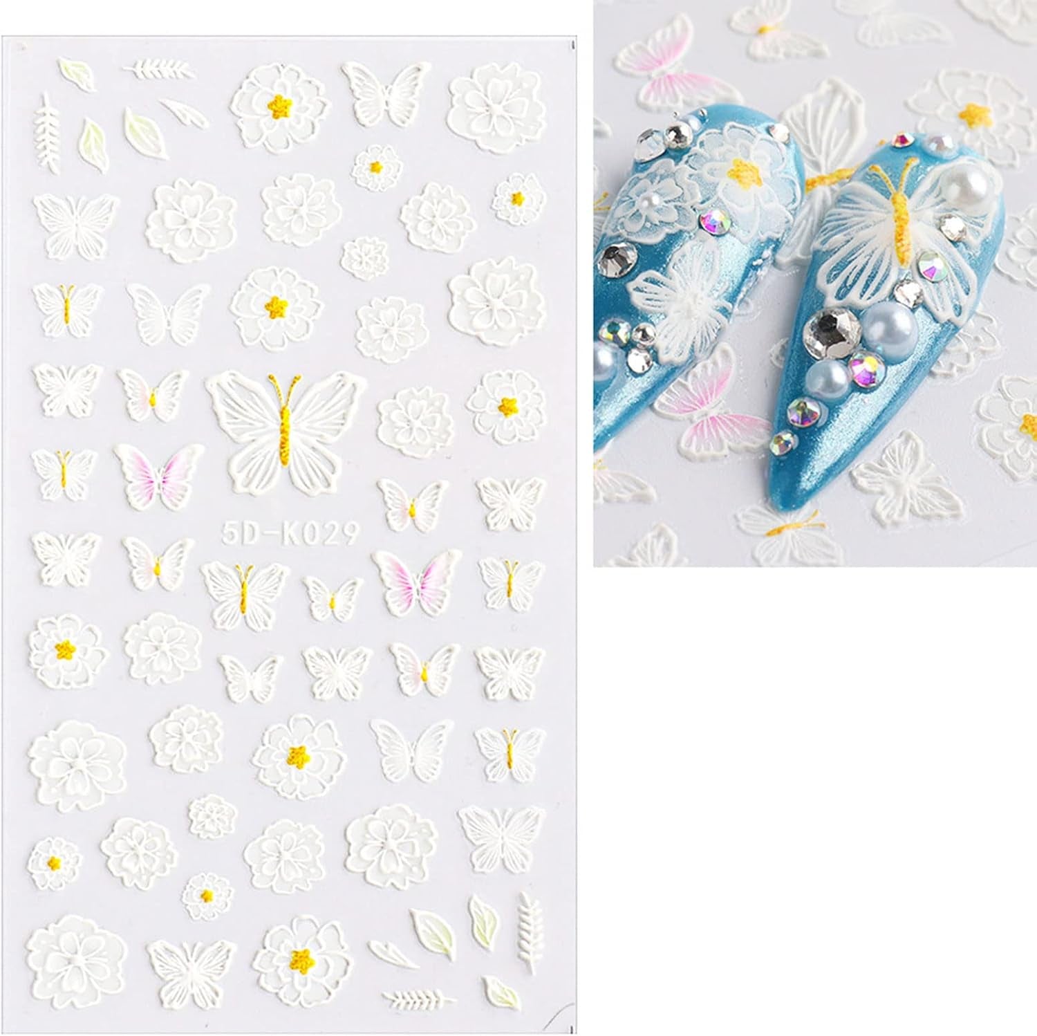 JMEOWIO 3D Nálepka na nehty Blume Frühlings Nálepka na nehty Selbstklebend Nagelaufkleber 5D Stereoskopisch Summer Bunter Blumen Dekoration Nageldesign Zubehör 4 Blatt