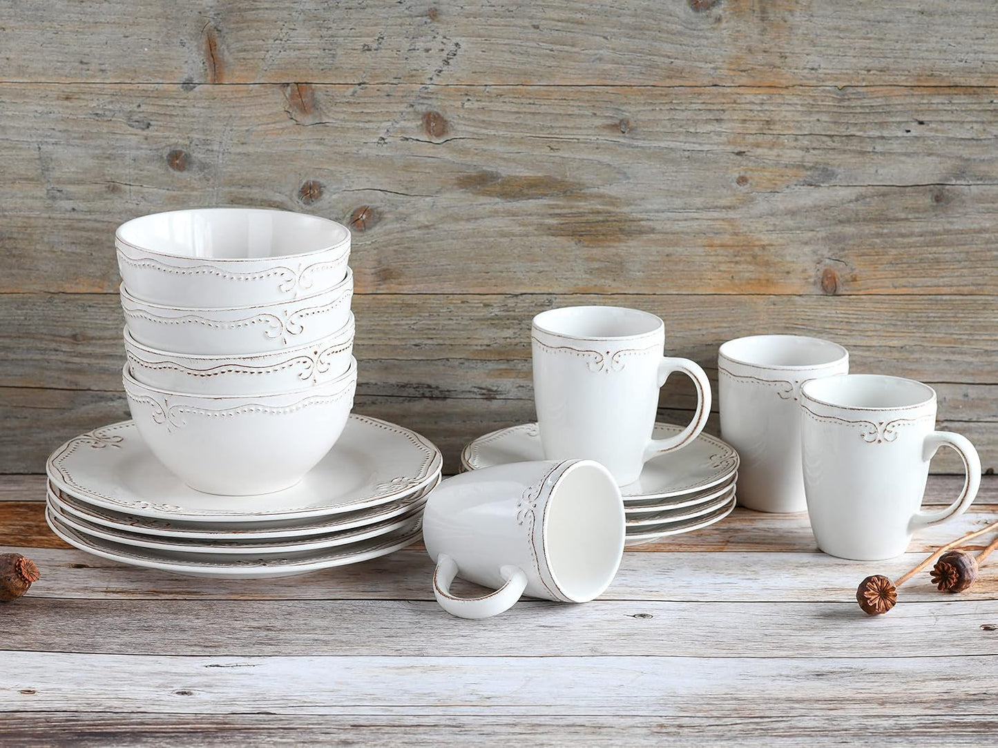 CreaTable, 23601, Romantic Vintage Series, 16dílná sada nádobí pro 4, Porcelánová kombinovaná služba, Vhodné do myčky a mikrovlnné trouby, Kvalitní výroba