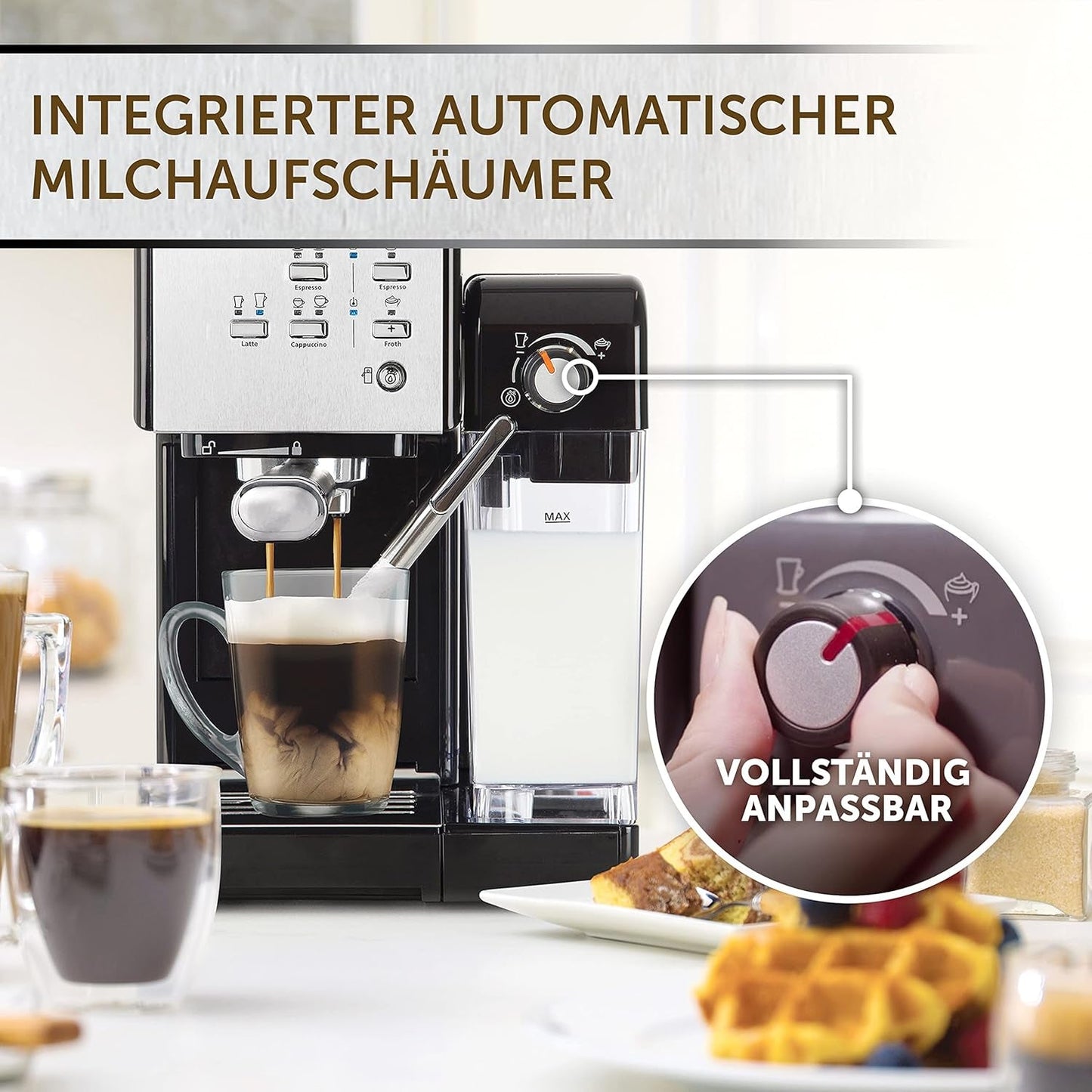 Espresso Breville Prima Latte II | Stroj na latte a cappuccino | Profesionální pumpa s 15 bary a napěňovačem mléka | Stříbro [VCF108X]