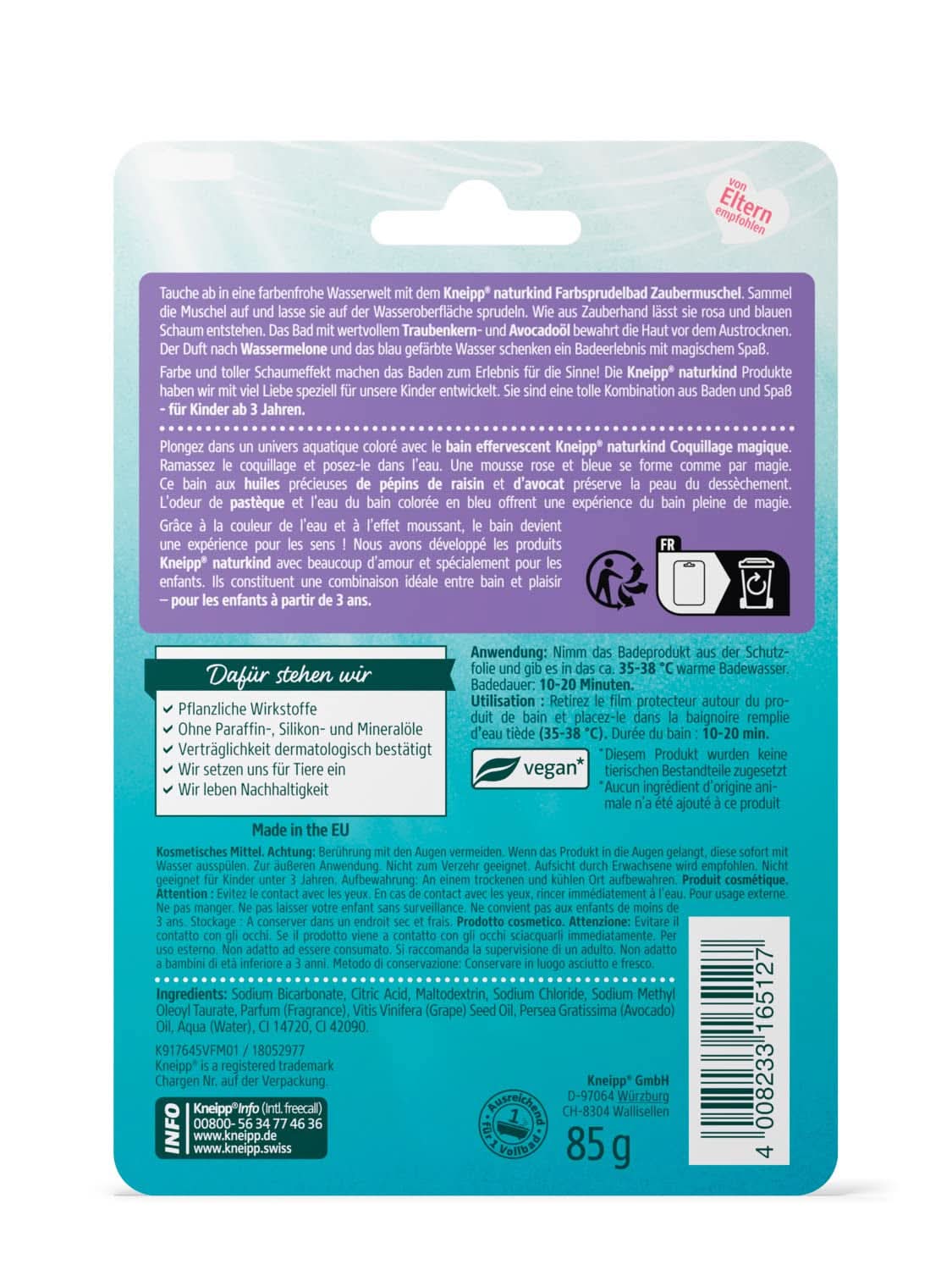 Kneipp Naturkind, přísada do koupele s cenným olejem z hroznových jader a avokádem - plovoucí kůra s příchutí melounu pro kouzelnou zábavu ve vaně - 1 ks. Naty Shop Sprcha a vana