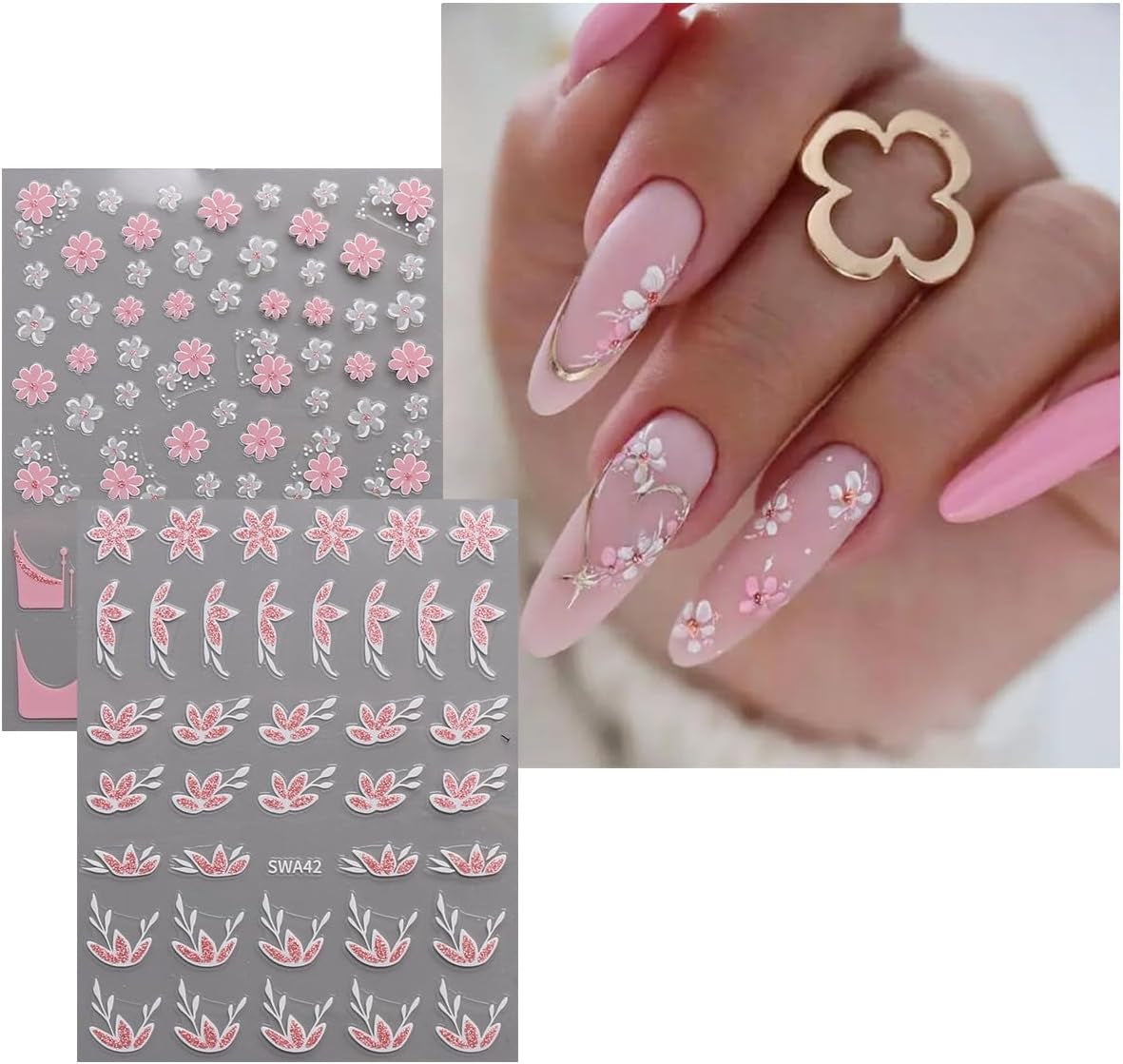 JMEOWIO Nálepka na nehty Blume 9 Blatt Nálepka na nehty Selbtklebend Nagelaufkleber Frühling Letní květinová dekorace Nageldesign Zubehör