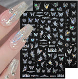 4 Blätter Holographisch Laser Weiß Schmetterling Nálepka na nehty,Y2K Aurora Schmetterlinge Stern Nálepka na nehty 3D Flamme Herz Nageldesign Nálepka na nehty Selbstklebend Nagel Nálepka Nagel Zubehör Nail Art
