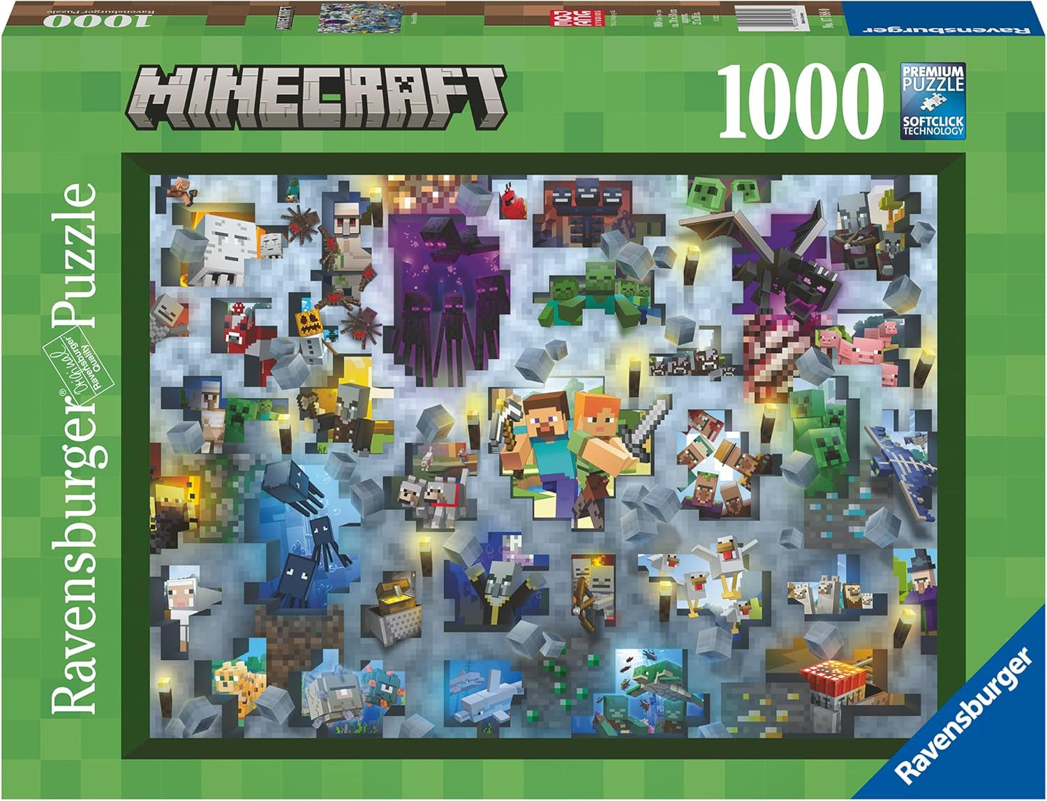 Puzzle Ravensburger 12000422 - Minecraft Mobs - 1000dílné puzzle Minecraft pro dospělé a děti 14+ Puzzle Naty Shop Pixelated