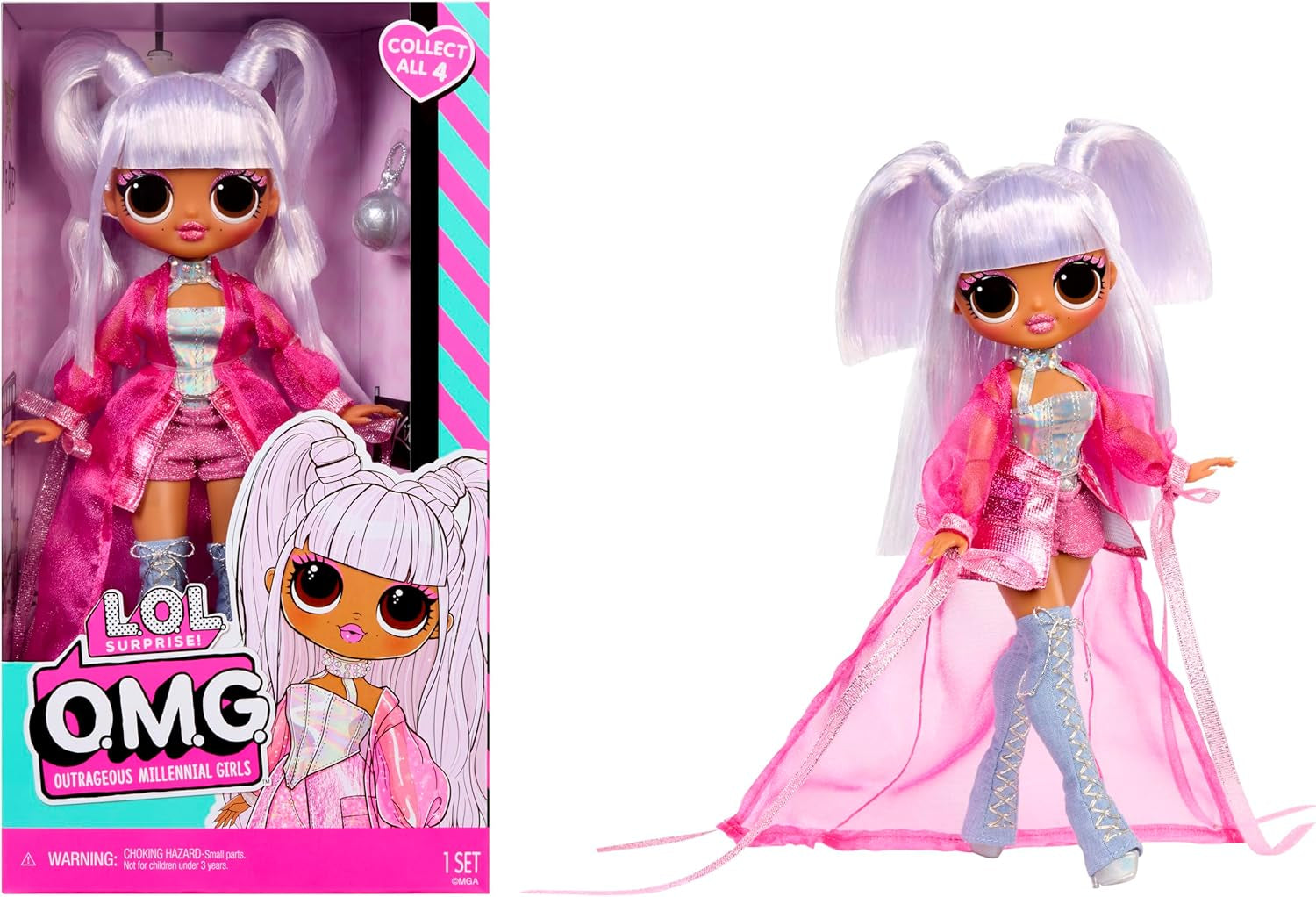LOL Překvapení! OMG Doll – Kitty K – Obsahuje 1 módní panenku s báječným oblečením, 4 sběratelské panenky