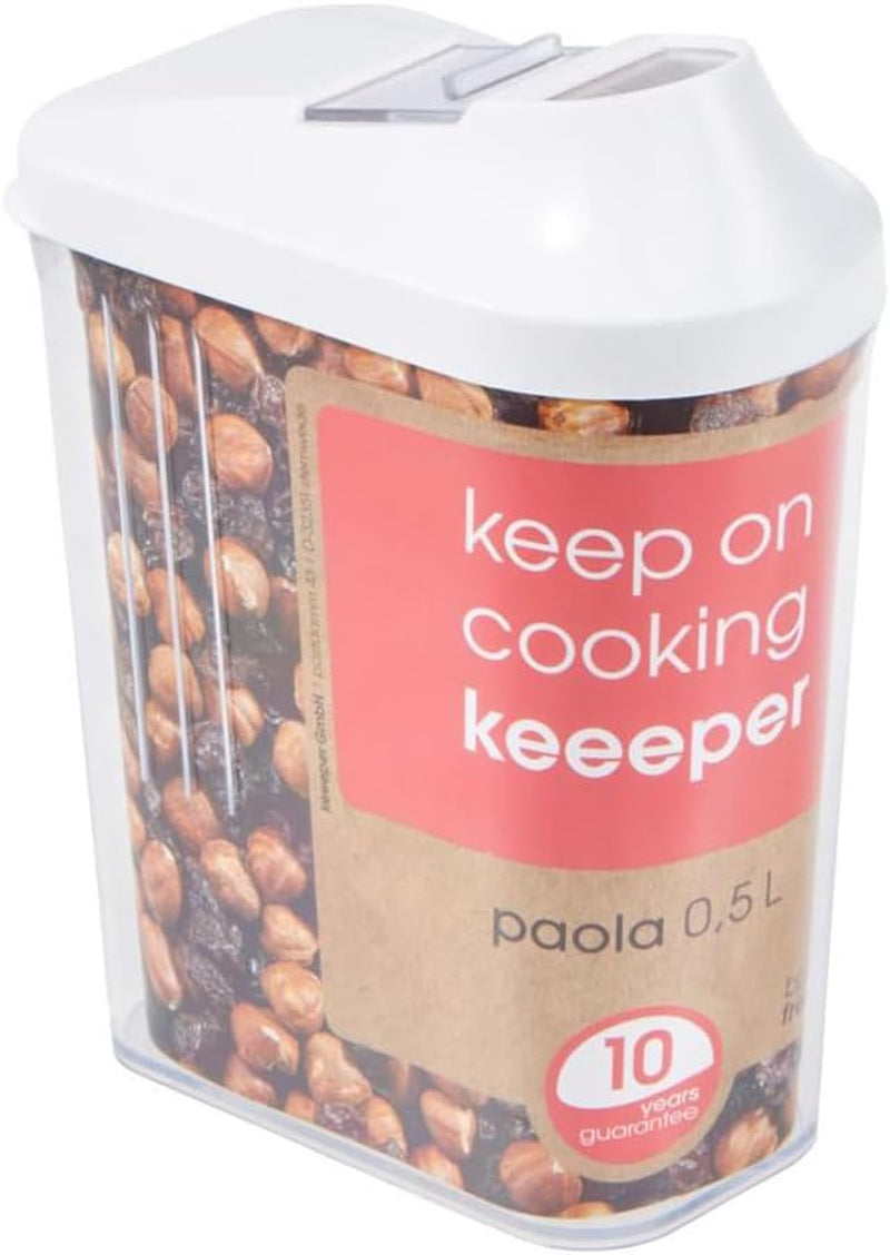 zásobník na nalévání suchých zásob, plynule nastavitelné dávkovací víko, plast, 500 ml, 8 x 4,5 x 15 cm, Paola, bílá Dózy na potraviny Naty Shop 500 Ml